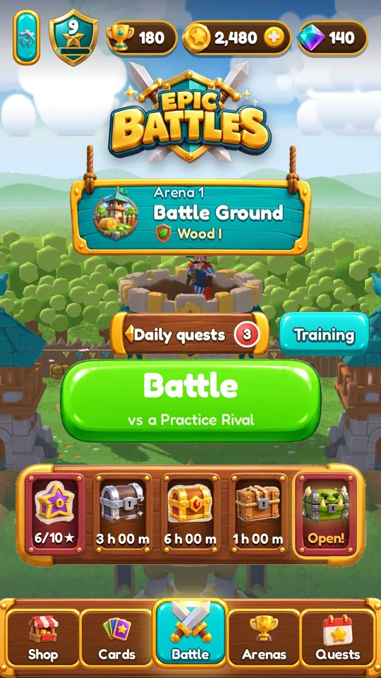 The lobby with chests and the arena diorama