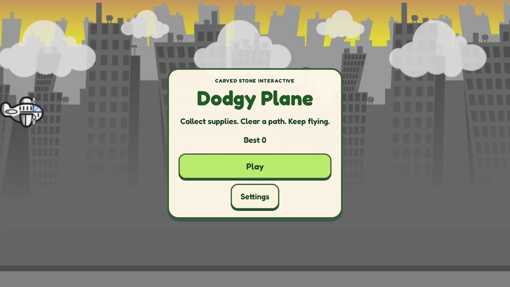 The Dodgy Plane title screen and play options